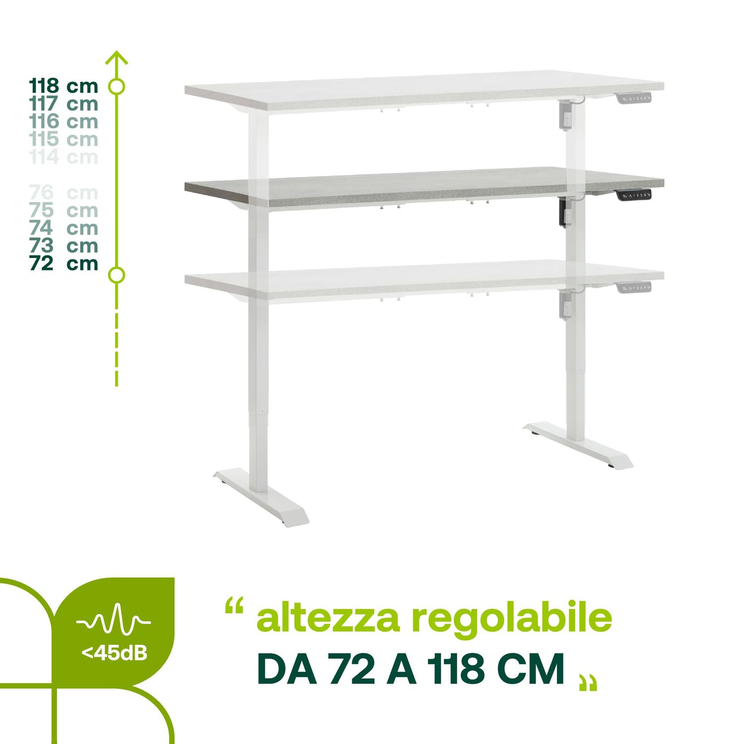 Composad Energia scrivania elettrica 150x69 cemento bianco