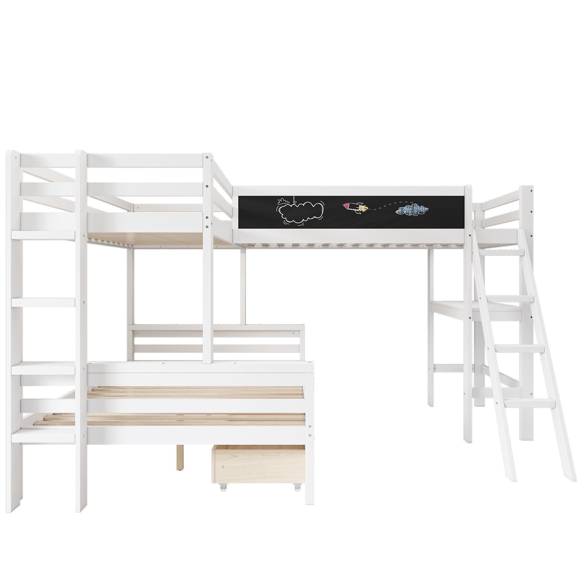 Dolamaní Letto a castello triplo bianco 90x200+140x200 con scrivania