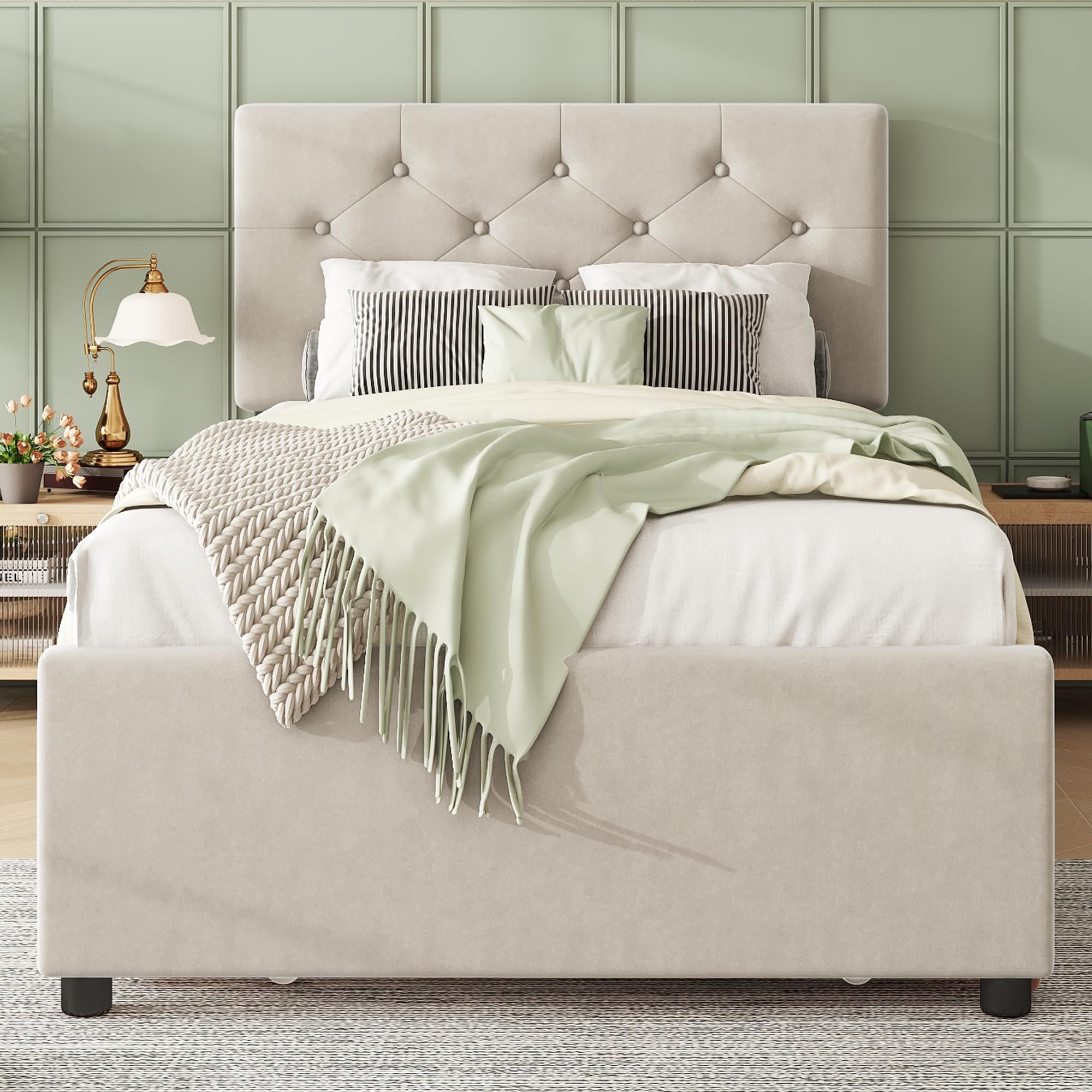 Dolamaní Letto Imbottito Beige 140x200 con Estraibile Velluto