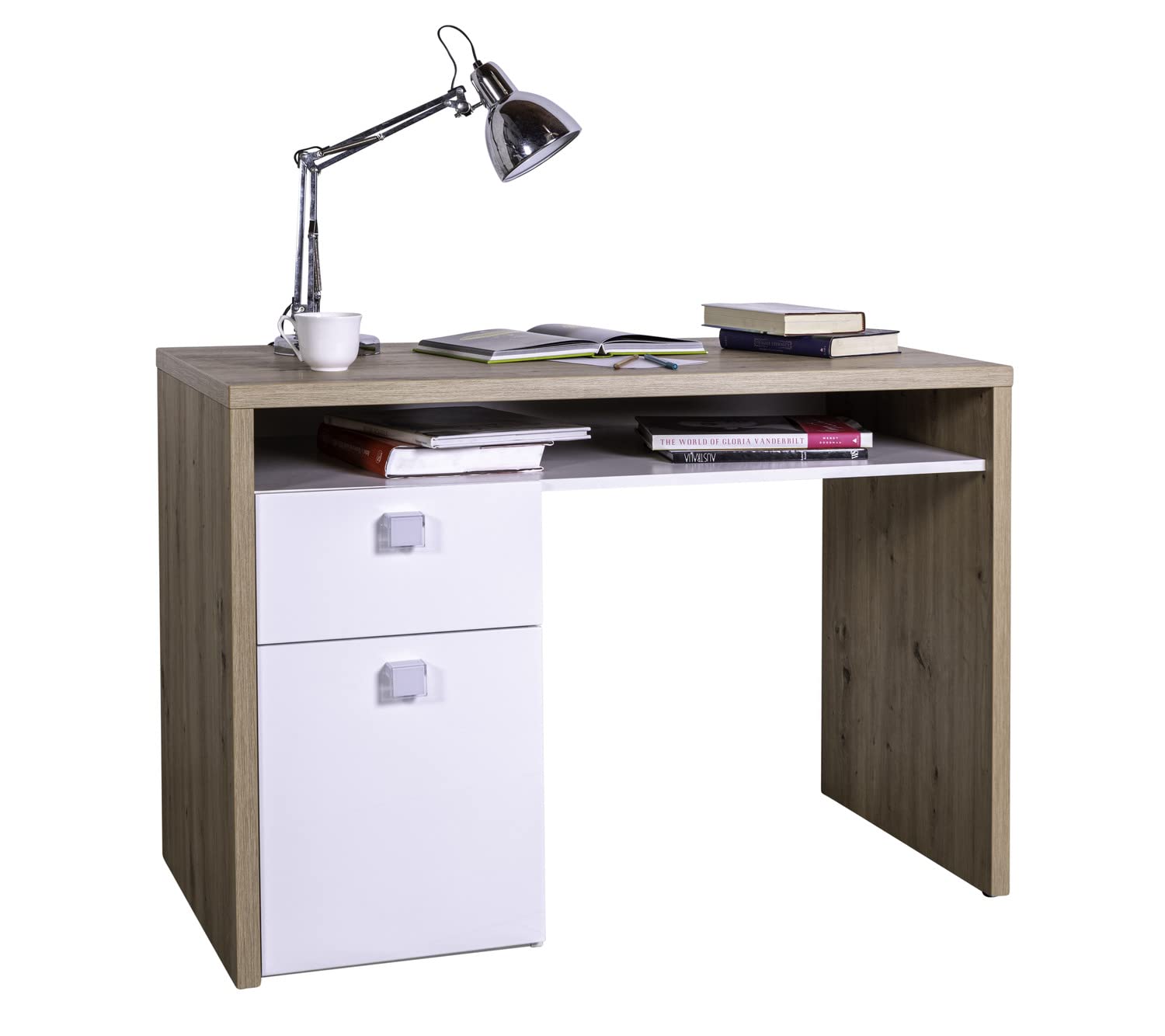 Composad Globo scrivania 1 cassetto rovere bianco