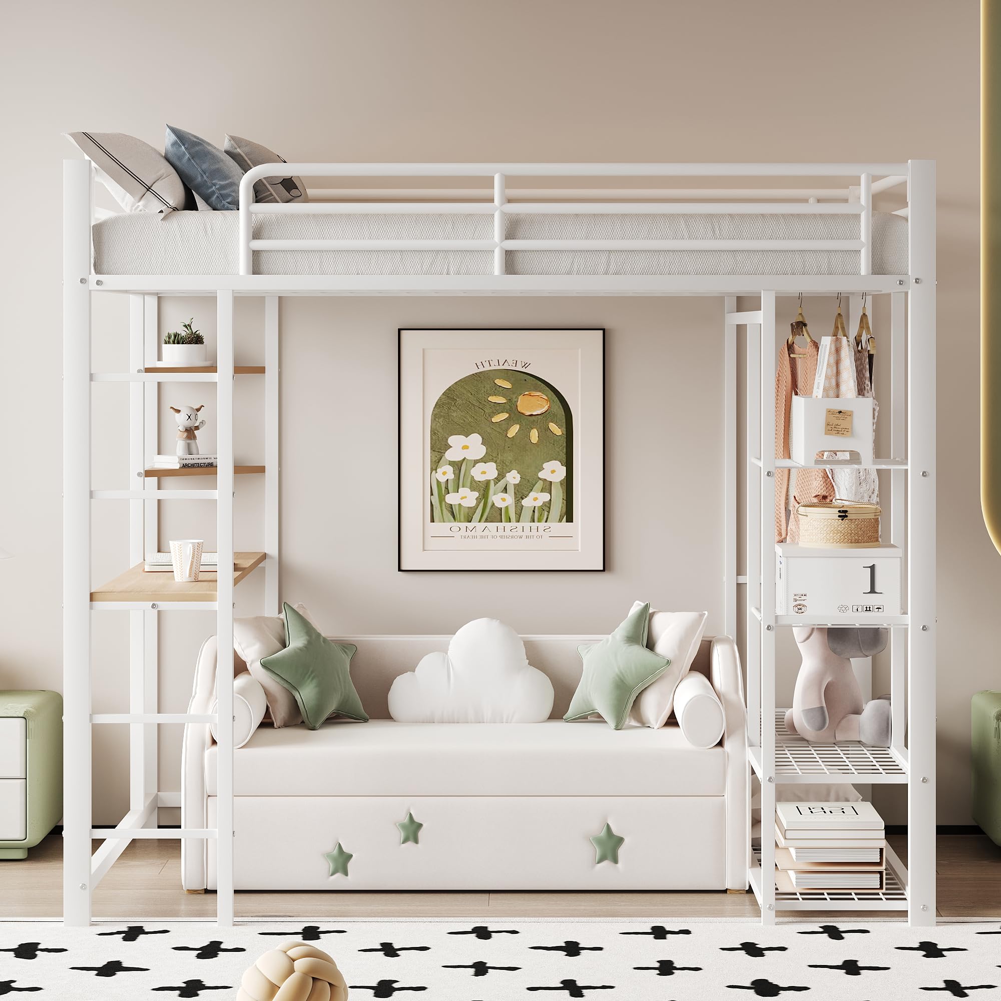 Dolamani Letto a Soppalco 90x200 Bianco con Scrivania