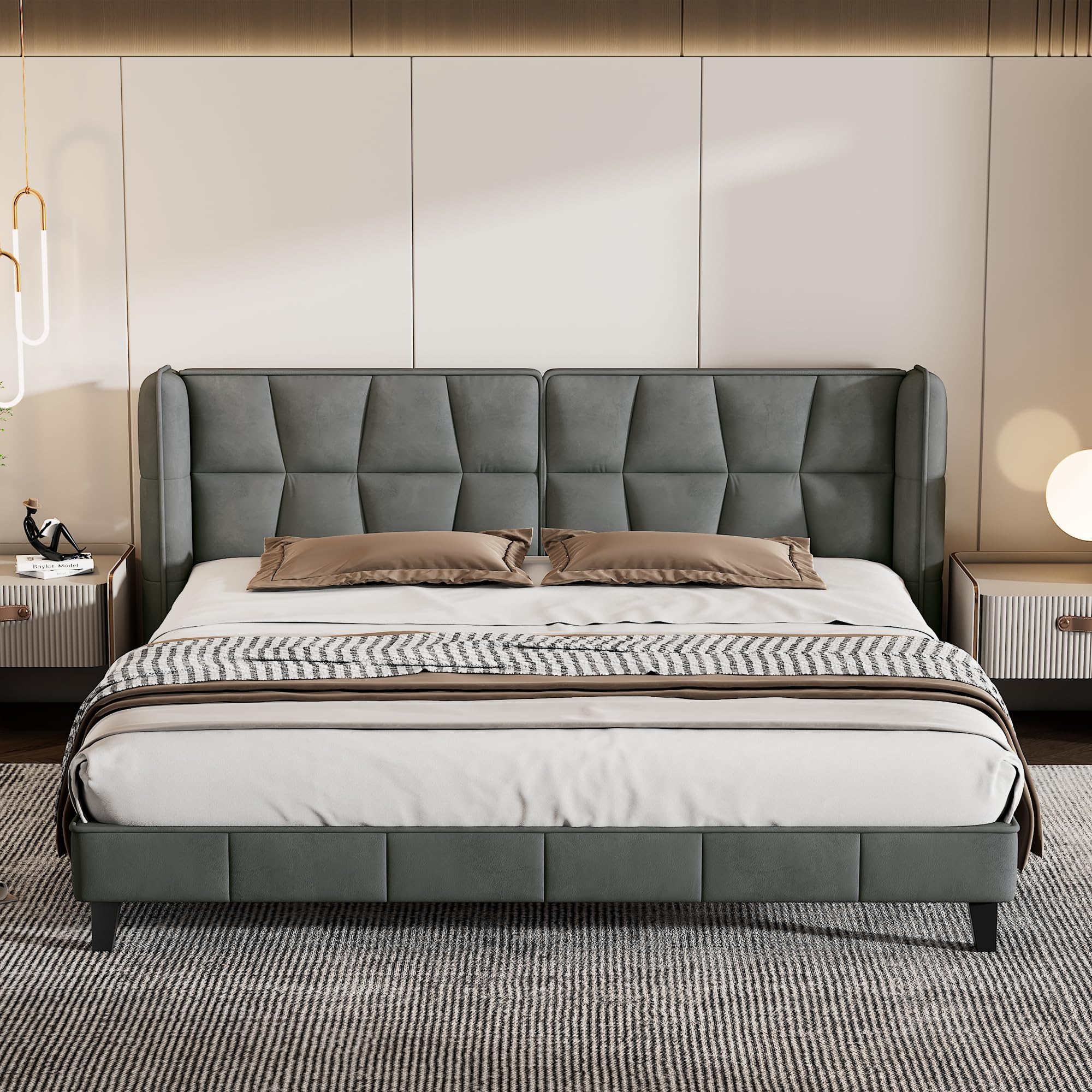 Dolamaní Letto imbottito 180x200 grigio velluto testiera