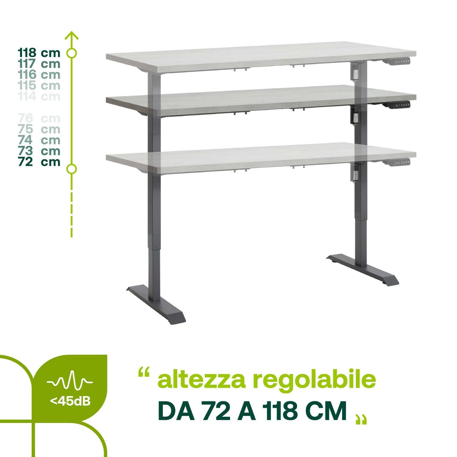 Composad Energia scrivania regolabile 150x69 grigio cemento elettrica