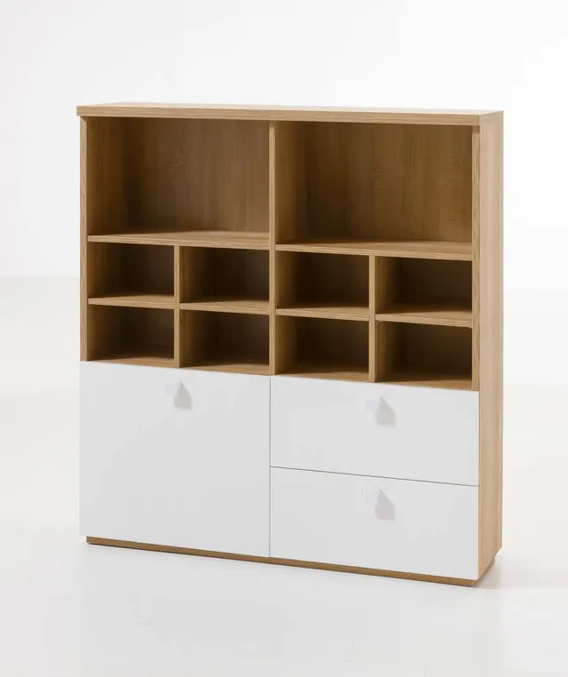 Composad Globo Libreria 120 cm con Cassetti rovere bianco