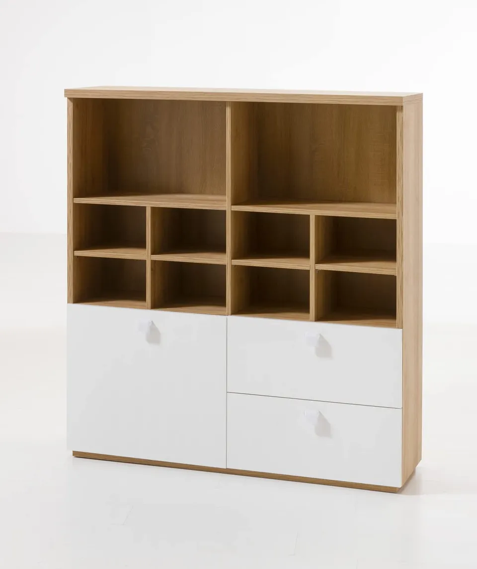 Composad Globo Libreria 120 cm con Cassetti rovere bianco