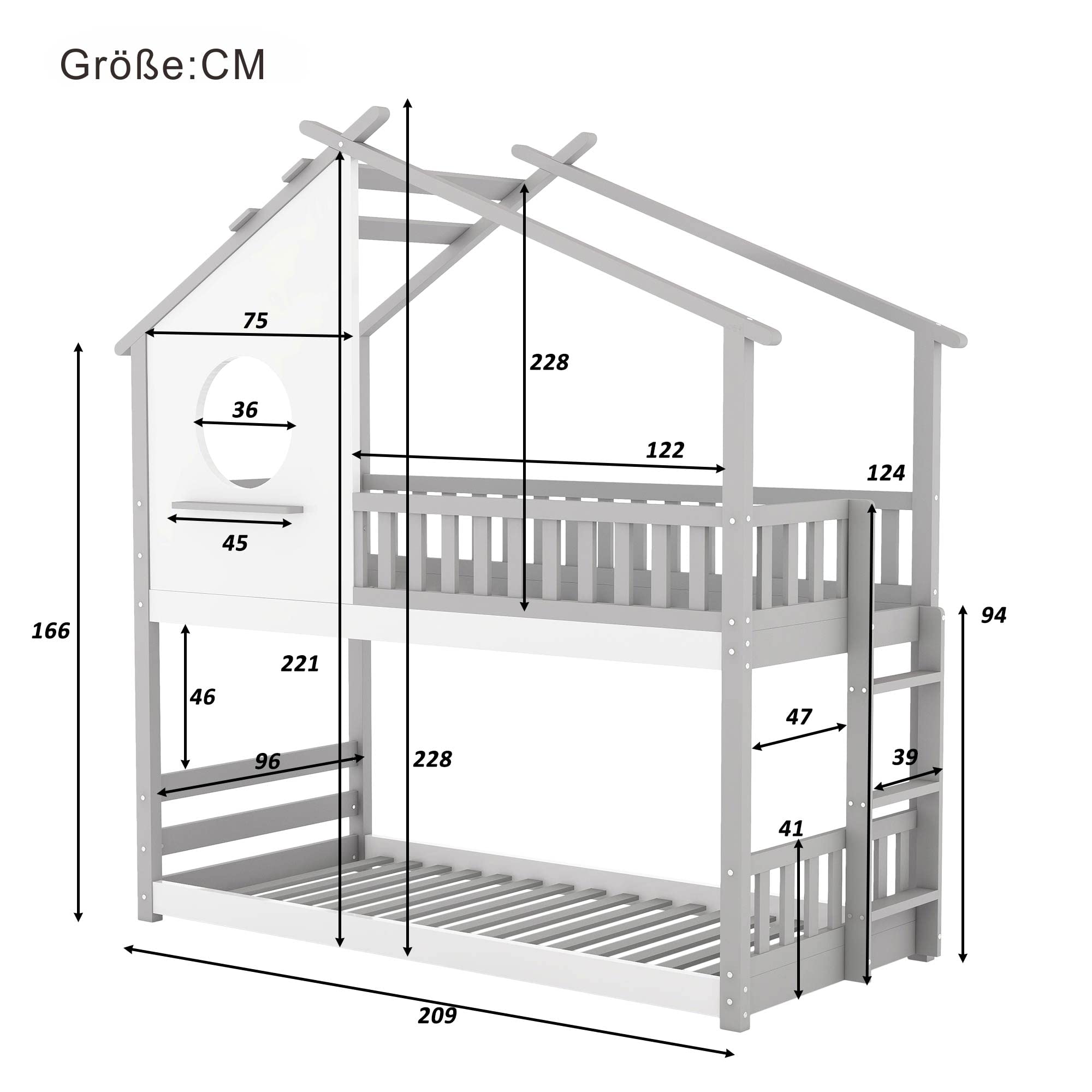 Dolamaní Letto a castello bambini 90x200 grigio bianco
