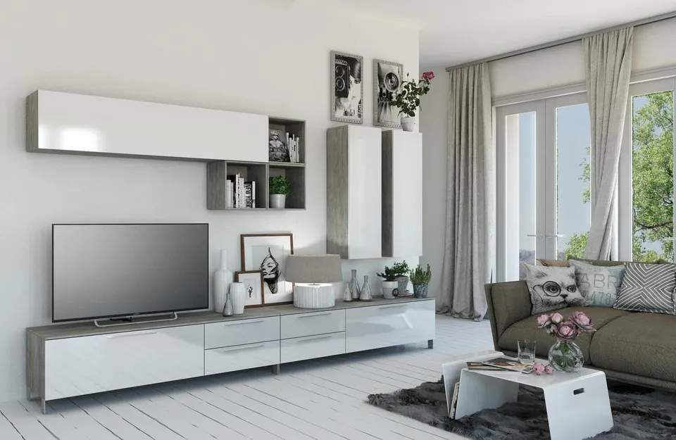 Composad Modello Set 6 Mobili Parete Soggiorno Bianco Cemento