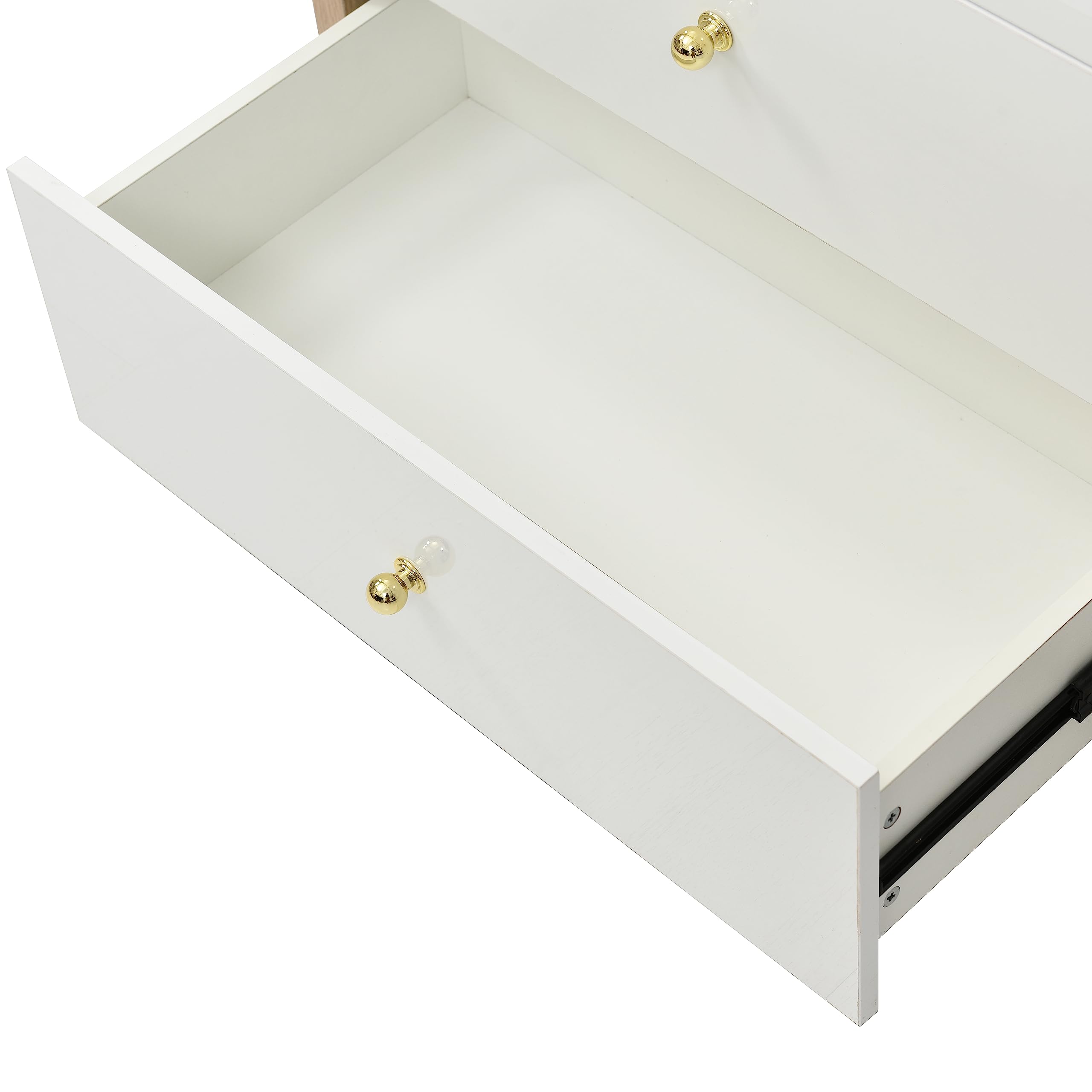 Dolamaní Credenza 140 cm bianca 3 cassetti ante vetro maniglie oro