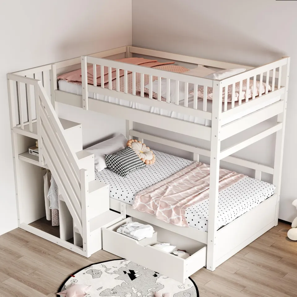 Dolamaní Letto a castello 90x200 bianco scala contenitore