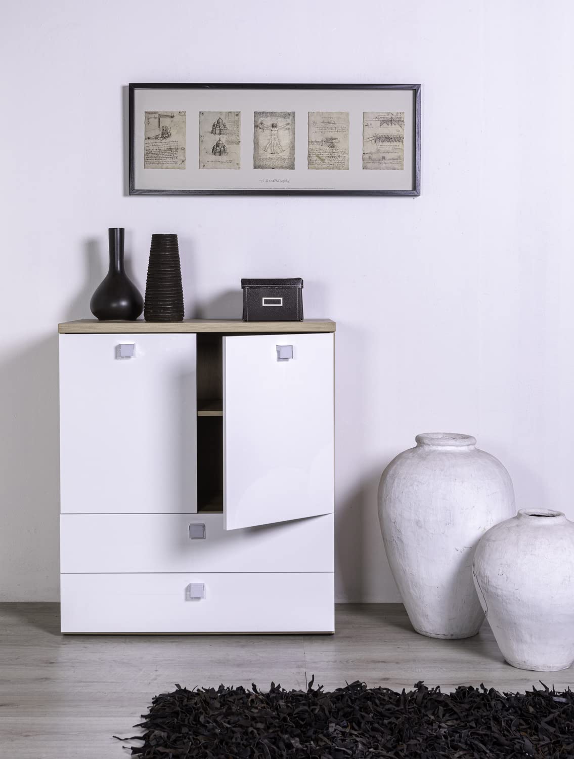 Composad Globo mobile contenitore 2 cassetti 2 ante rovere bianco