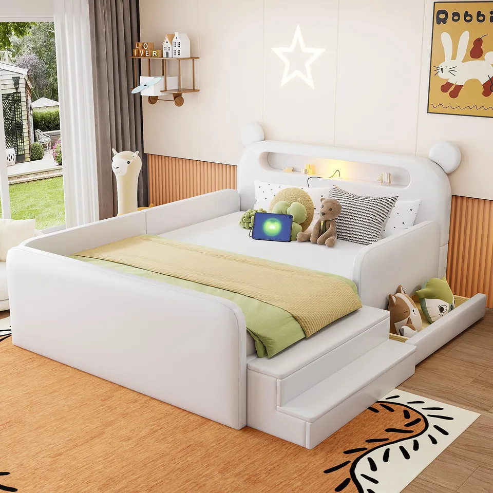 Dolamaní Letto Bambini Orso 140x200 Bianco Ecopelle