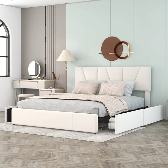 Dalamaní Letto Imbottito Velluto 160x200 Beige 4 Cassetti