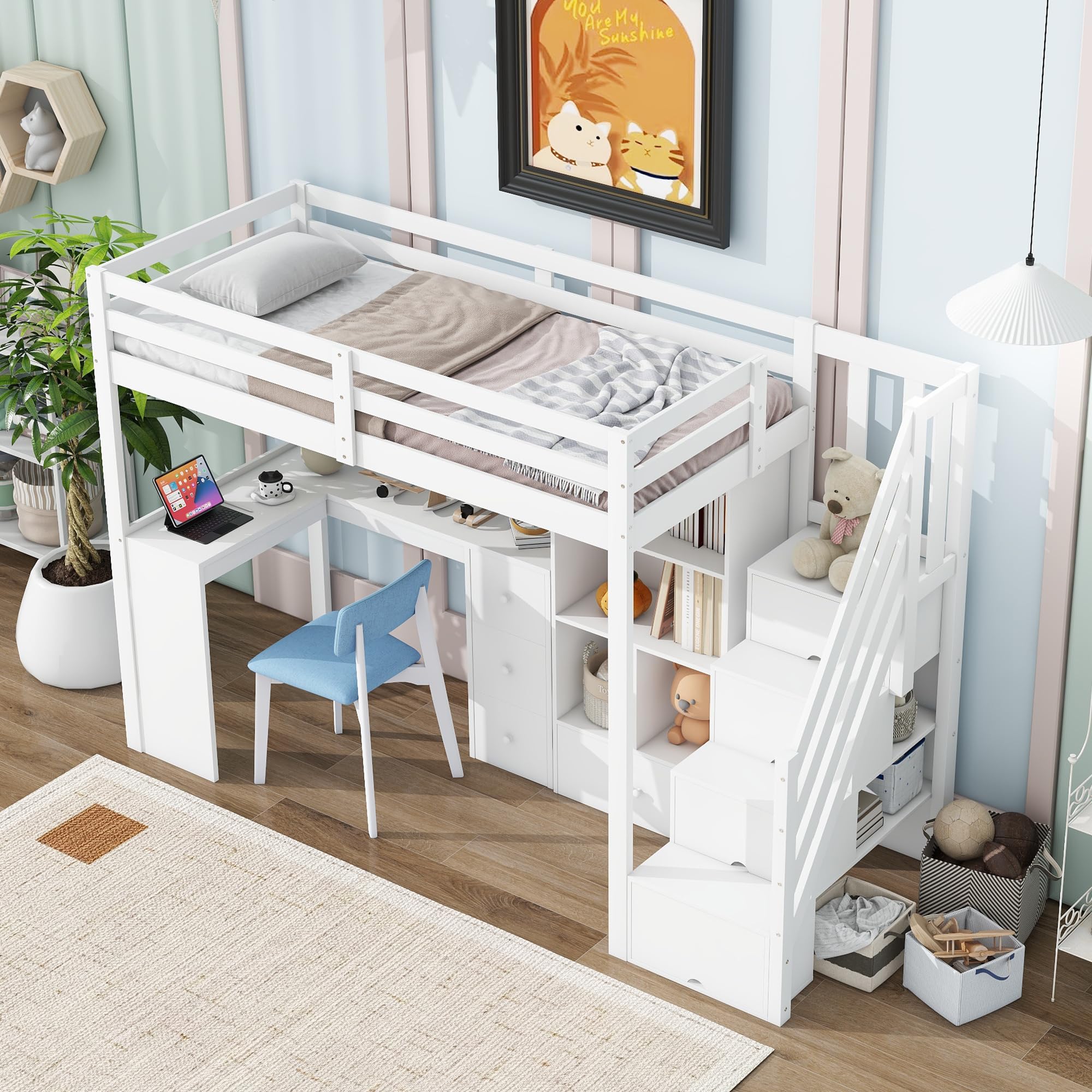Dolamaní Soppalco Bianco 90x200 con Scrivania Legno