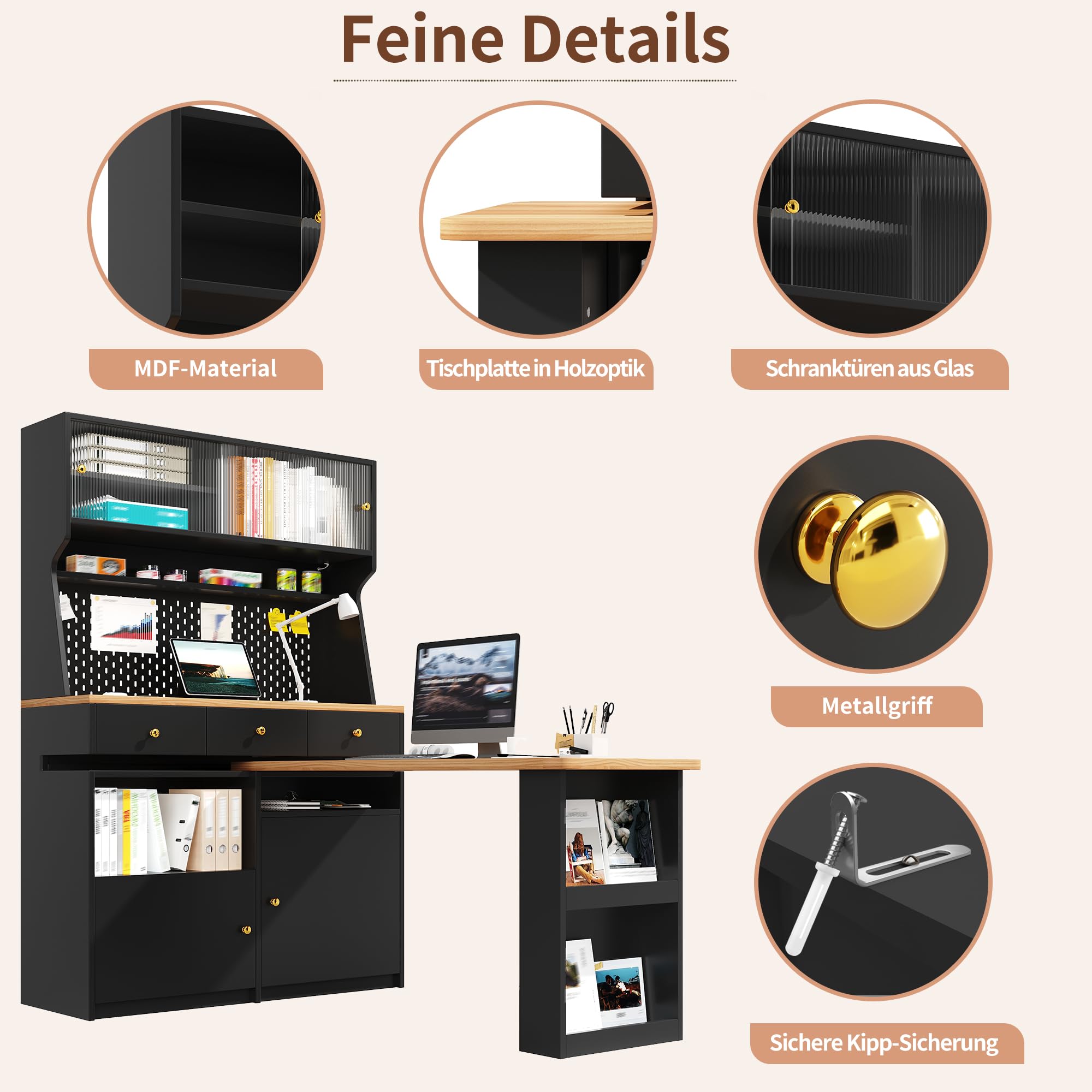 Dolamaní credenza buffet cucina nero con LED 137 cm