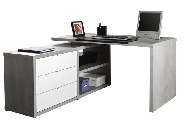 Composad Pratico scrivania angolare 3 cassetti cemento 140 cm