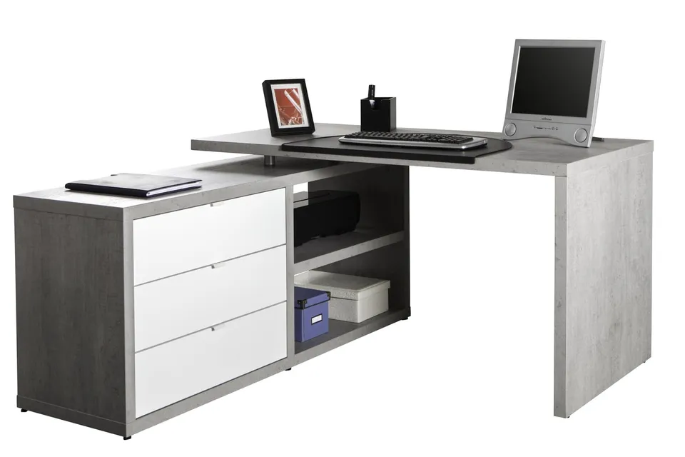 Composad Pratico scrivania angolare 3 cassetti cemento 140 cm