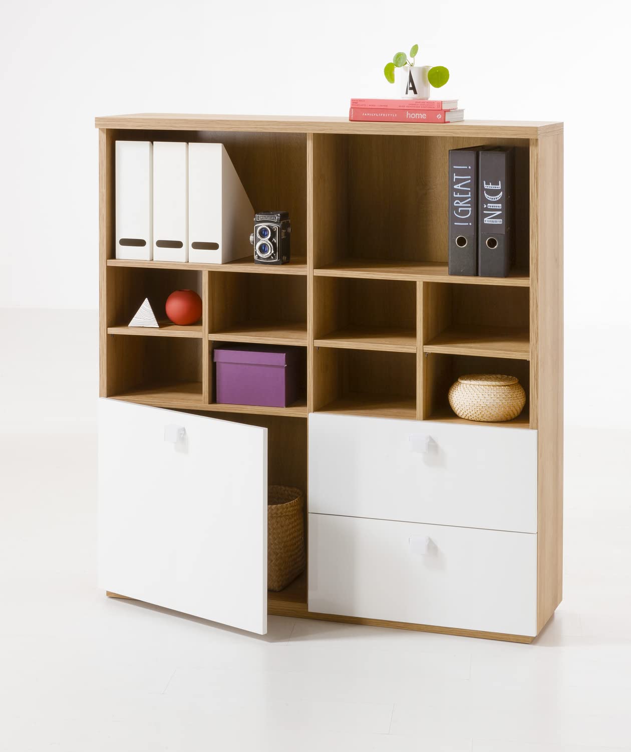 Composad Globo Libreria 120 cm con Cassetti rovere bianco