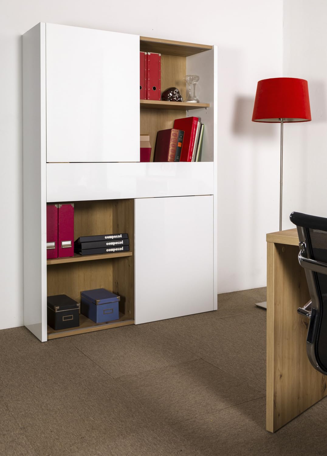 Composad Abile libreria 2 ante scorrevoli bianco rovere mielato