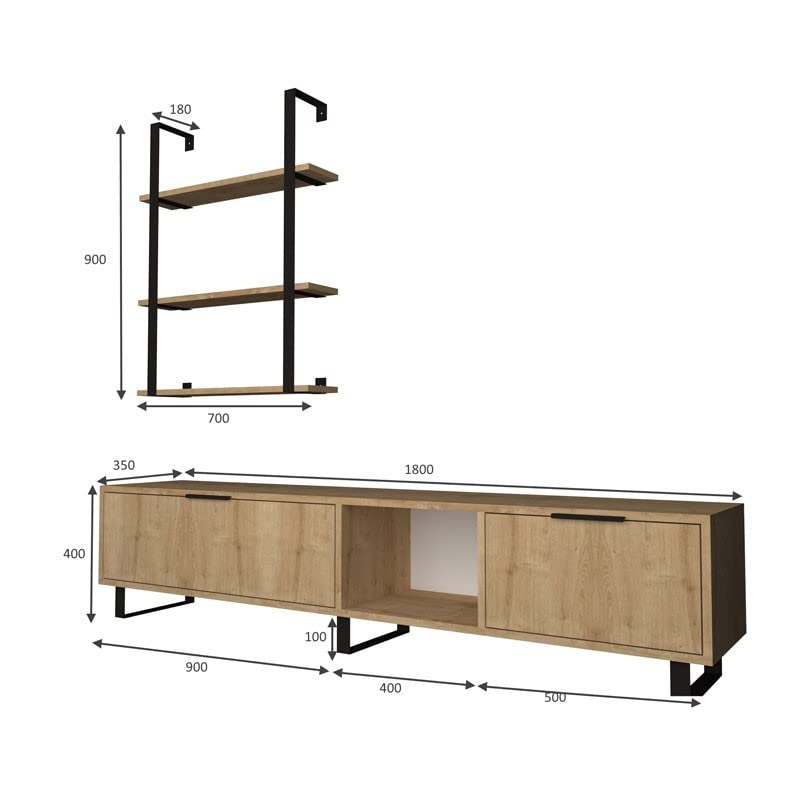 Iperbriko Zenon Porta TV Rovere 180 cm con Libreria