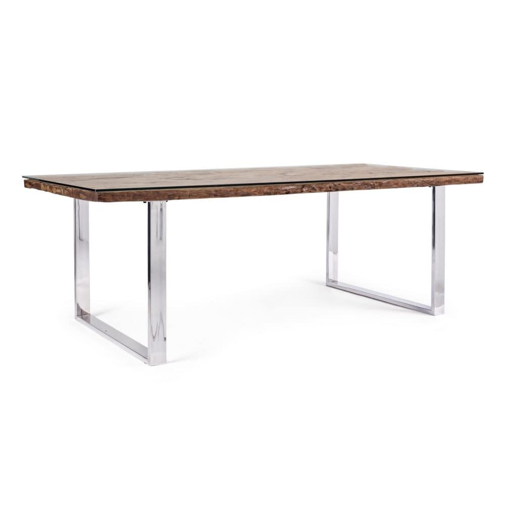 Iperbriko Stanton tavolo vetro e legno 220x100x76 naturale