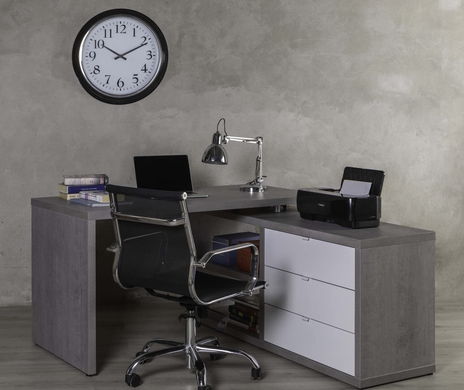COMPOSAD Scrivania Angolare 3 Cassetti Grigio Cemento e Bianco