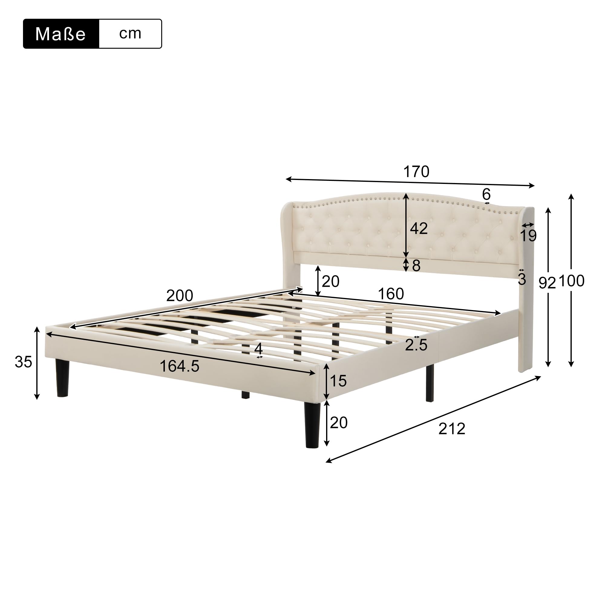 Dolamaní letto matrimoniale 160x200 velluto beige bottoni