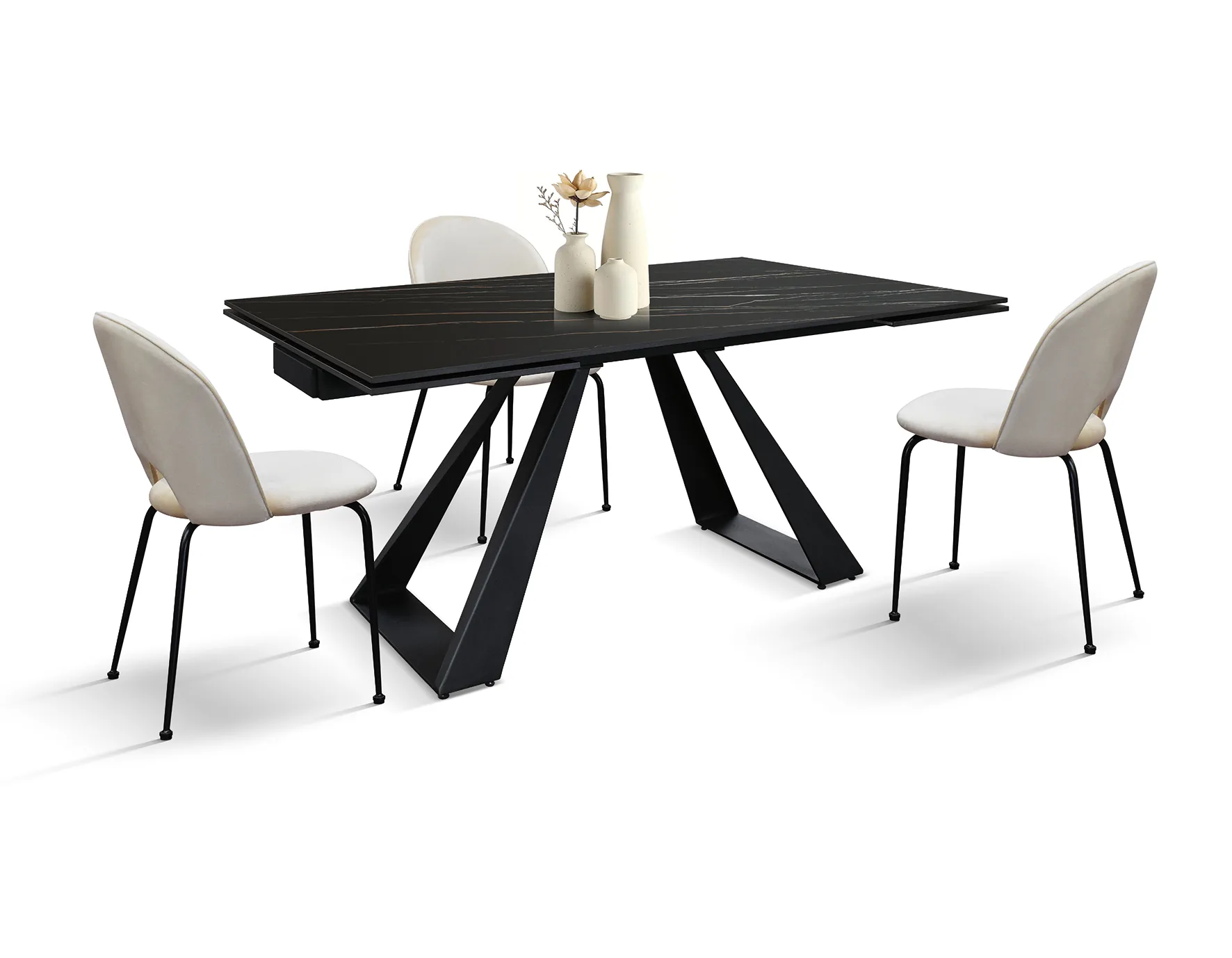 Epocantica Tavolo Allungabile Ceramica Nero Oro Gambe U
