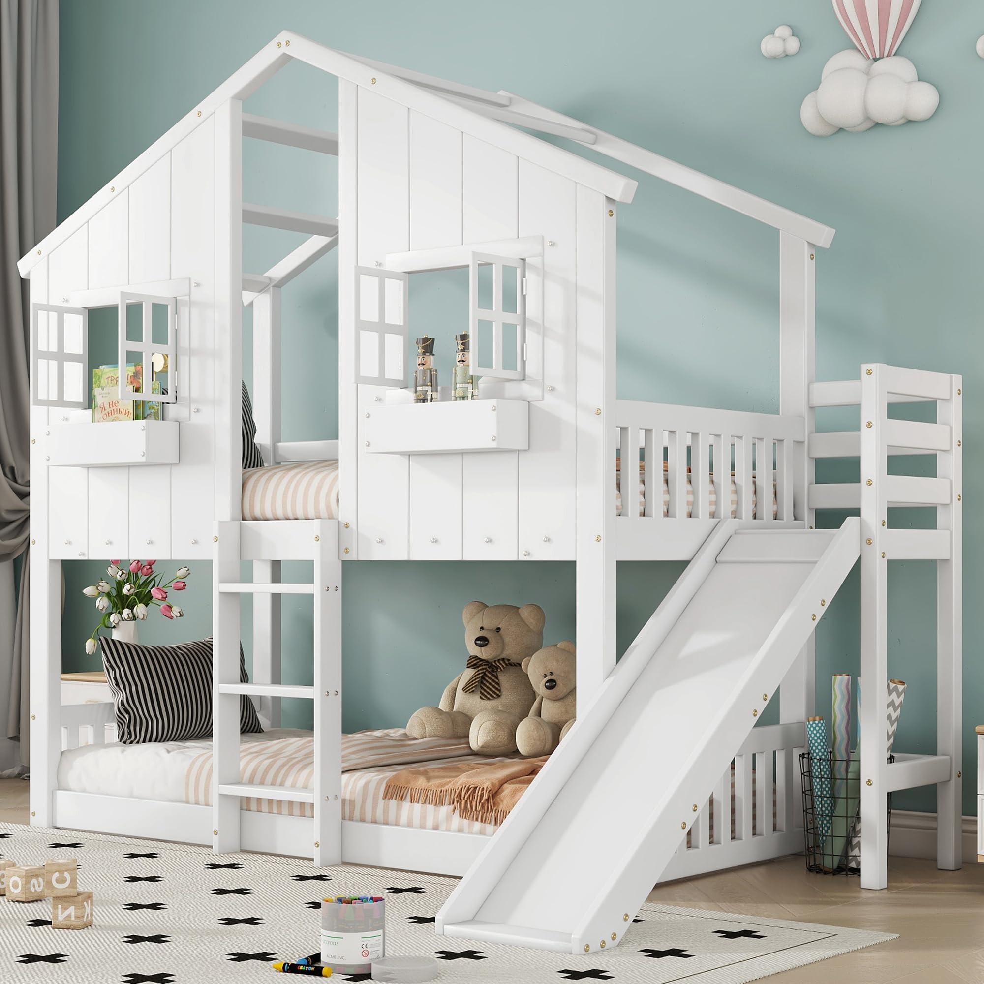 Dolamaní Letto a castello 90x200 con scivolo bianco