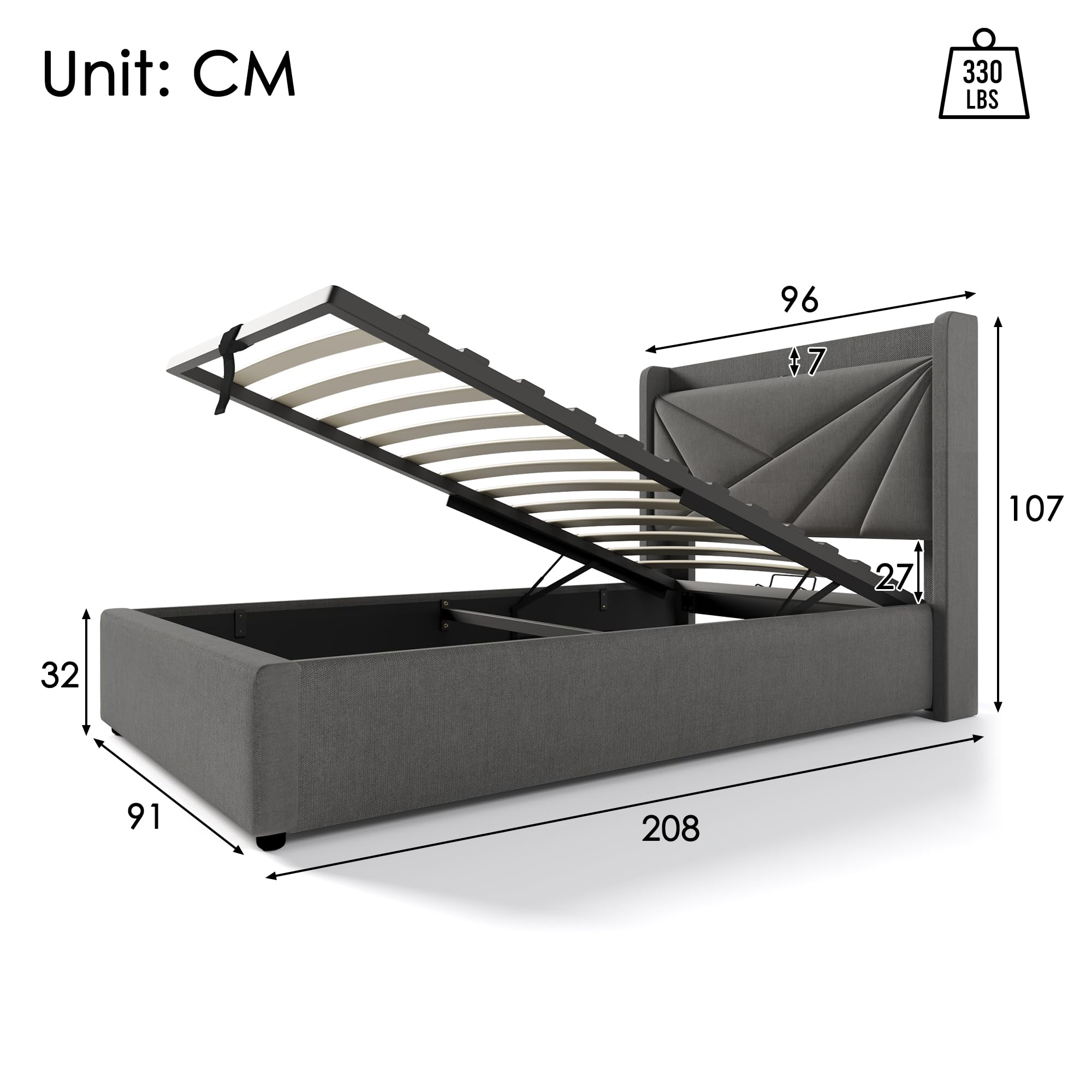 Dolamaní 822021AAB-11 Letto imbottito 90x200 grigio lino USB