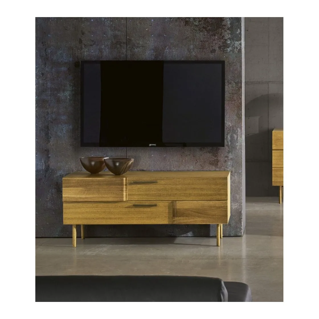 Epocantica porta TV classico rovere massello 2 cassetti 140cm