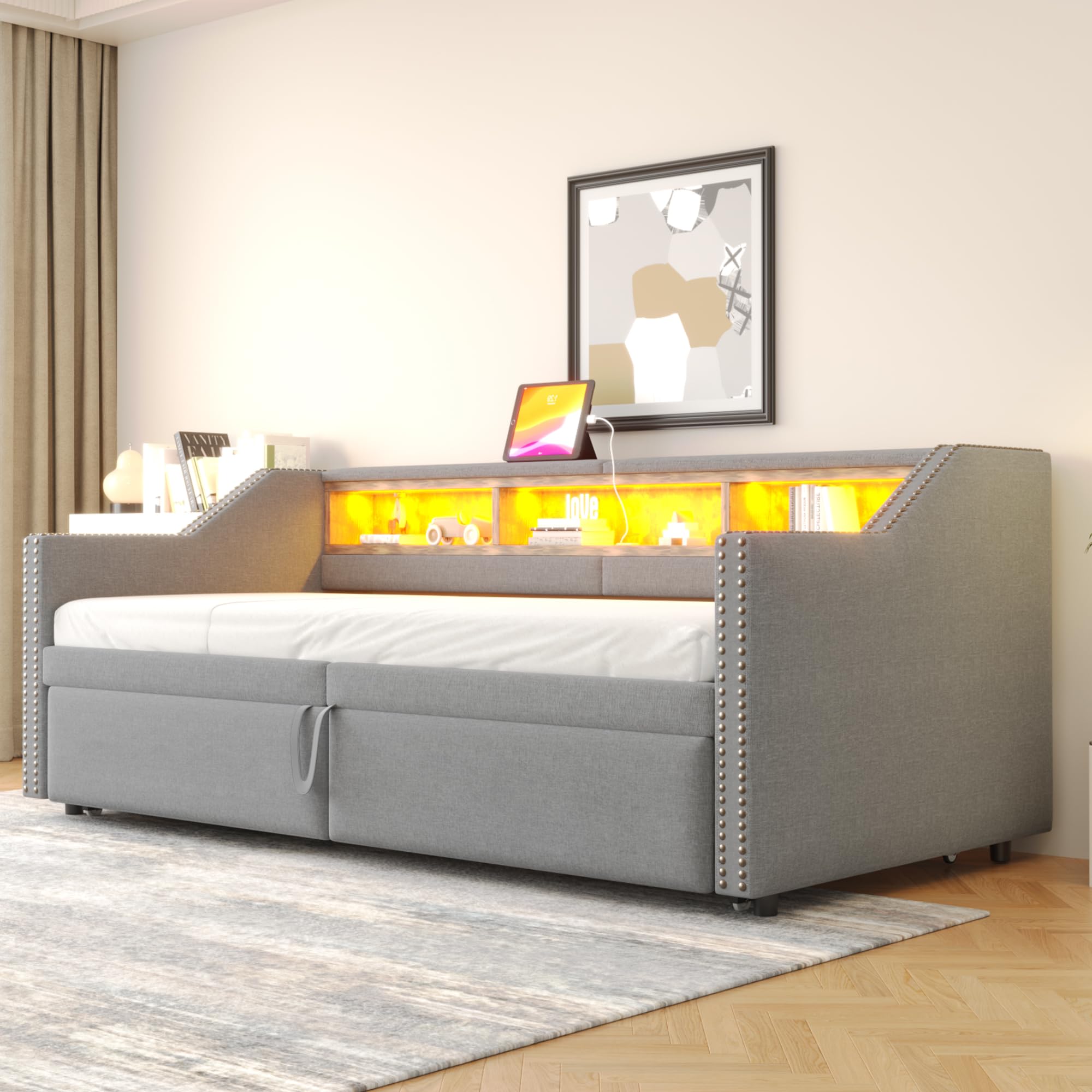Dolamani Grigio Chiaro C Divano Letto Lino 90/180x200 cm