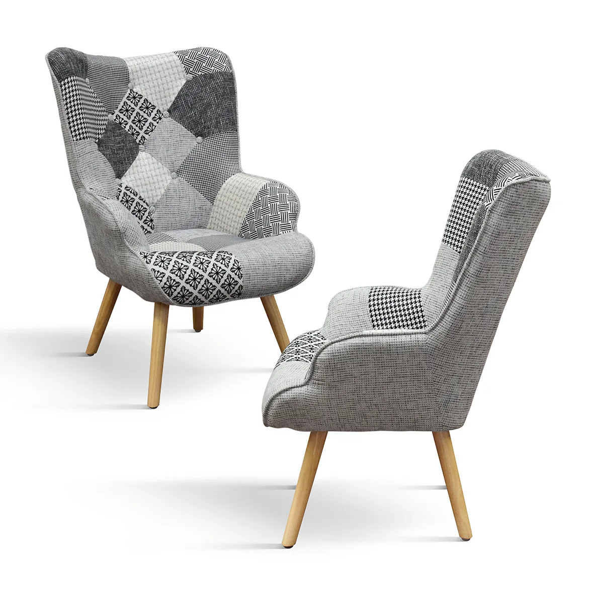 Epocantica Ludovica Poltrona Patchwork Bianco Nero Poggiapiedi