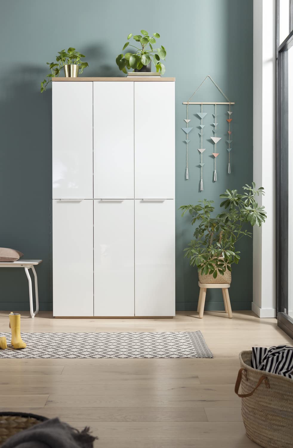 Composad Mundi Armadio 6 Ante Rovere Bianco Ripiani