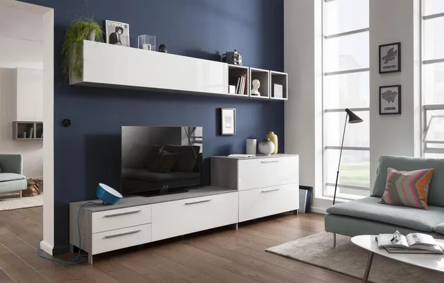 Composad Modello Set 4 Mobili Soggiorno Bianco Cemento Moderno