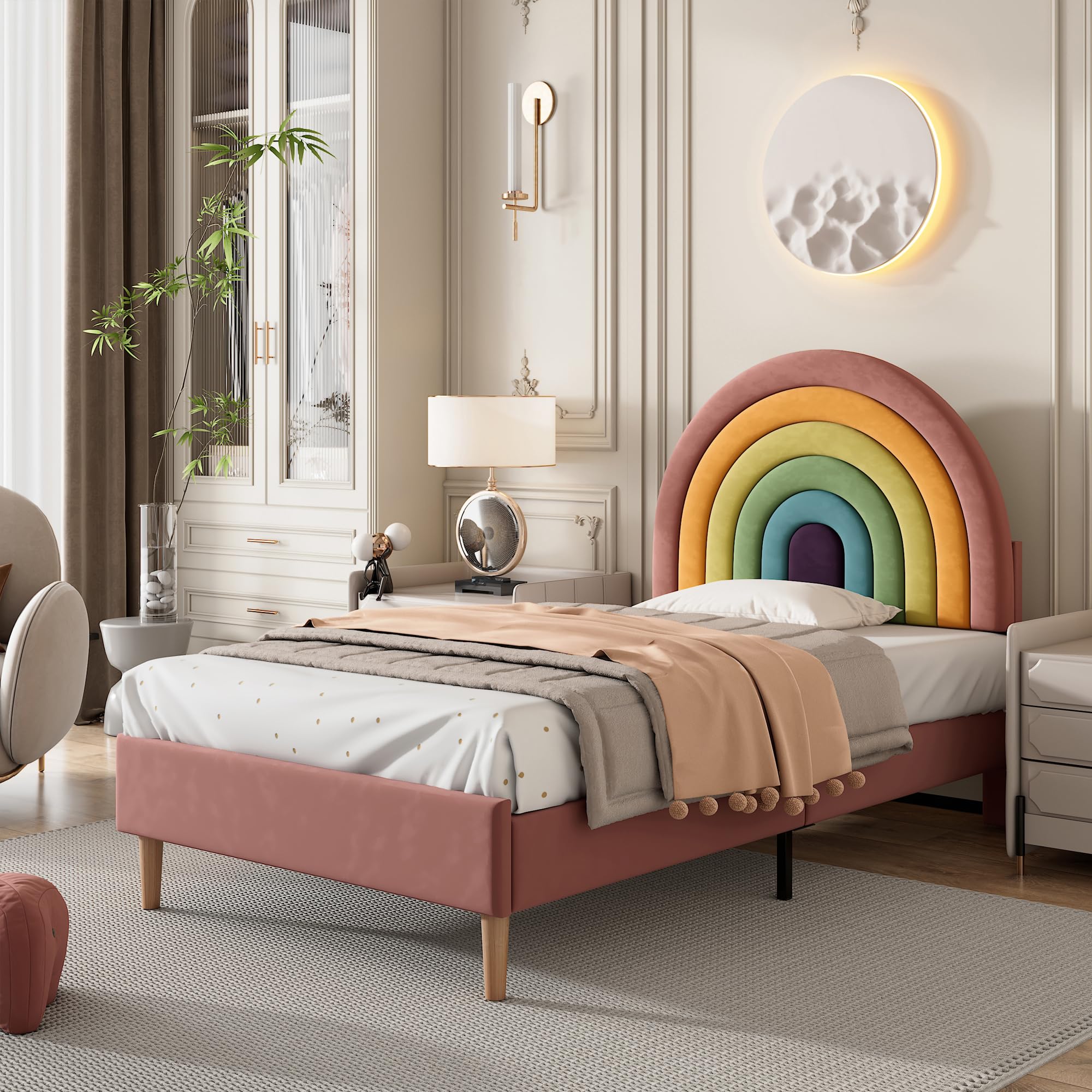 Dolamaní Letto Imbottito 90x200 Velluto Rosa con Rete Doghe