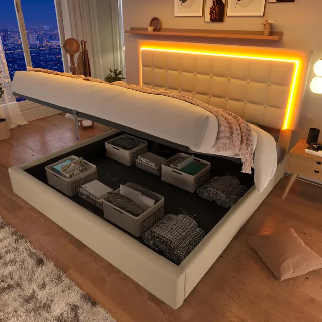Dolamaní Letto contenitore 140x200 bianco similpelle