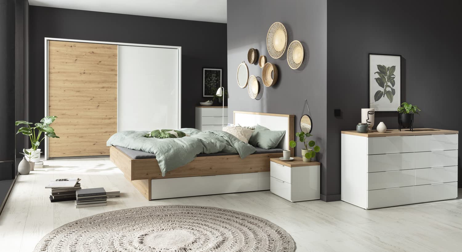 Composad Mundi cassettiera 8 cassetti 136 cm rovere bianco