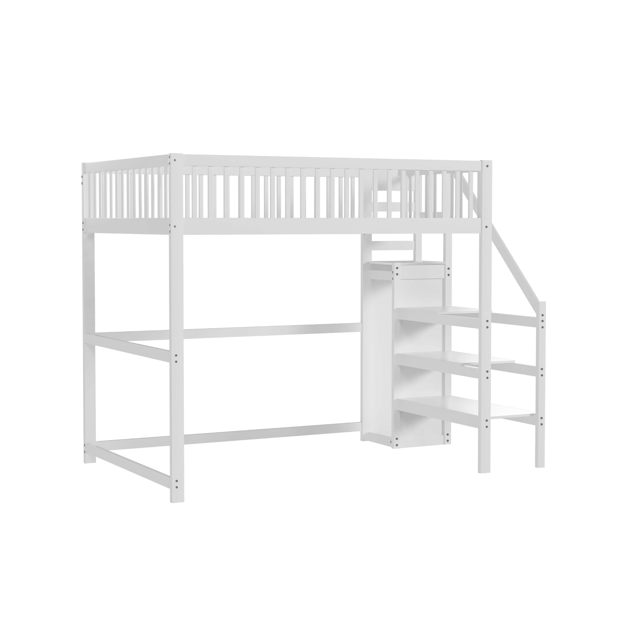 Dolamani letto a soppalco bianco 140x200 in pino con scala