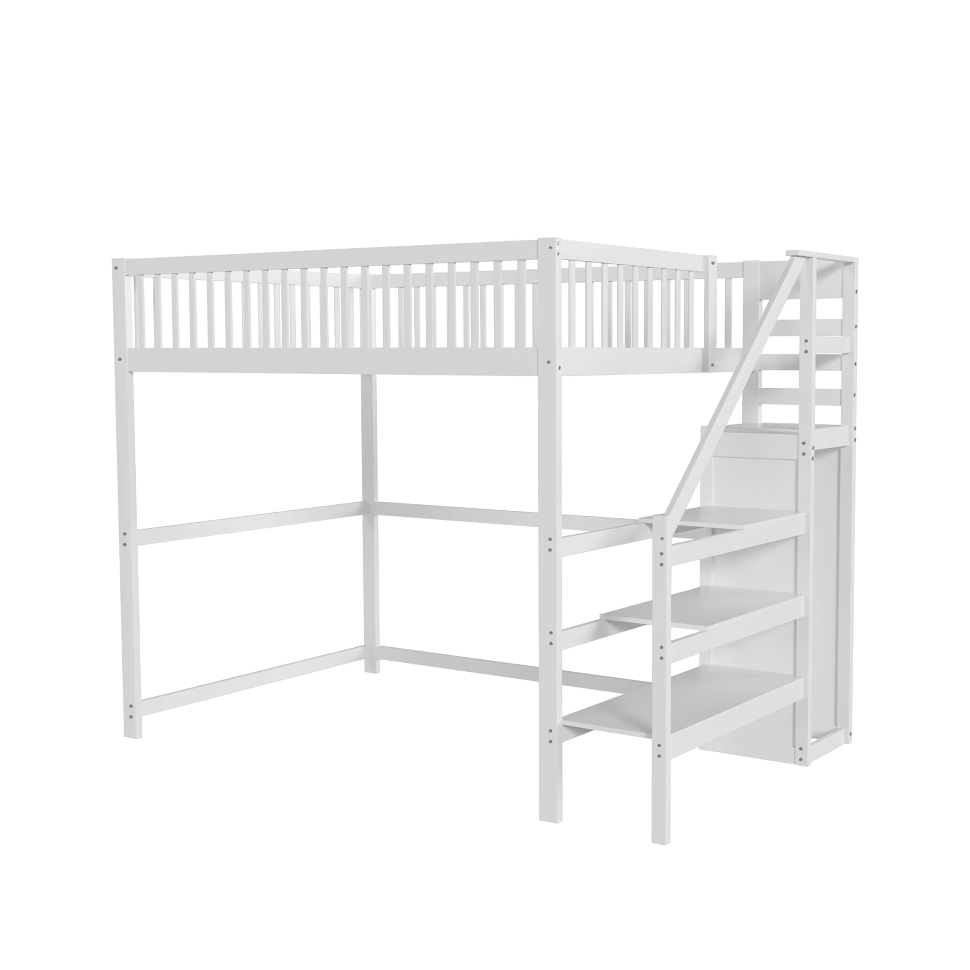 Dolamani letto a soppalco bianco 140x200 in pino con scala