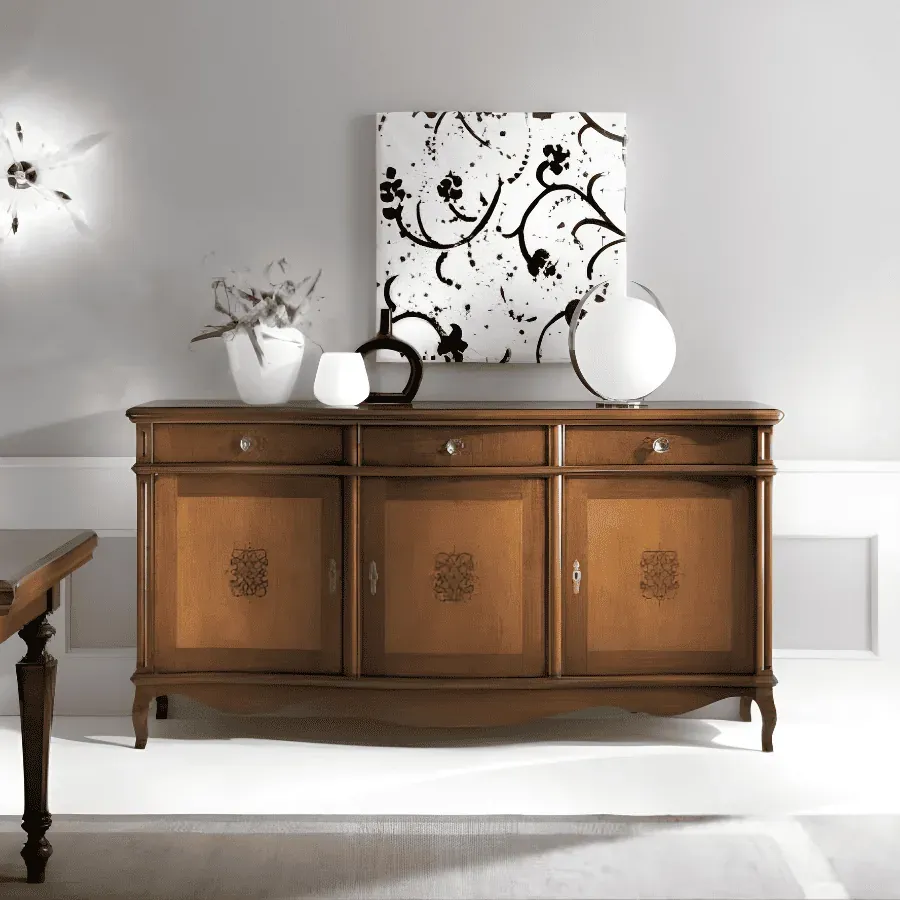 EPOCANTICA Credenza Legno 3 Ante Curve 3 Cassetti 198 cm