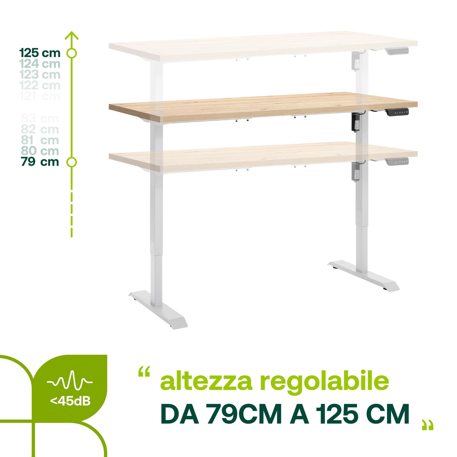 Composad Energia scrivania altezza regolabile 150x69 rovere mielato bianco