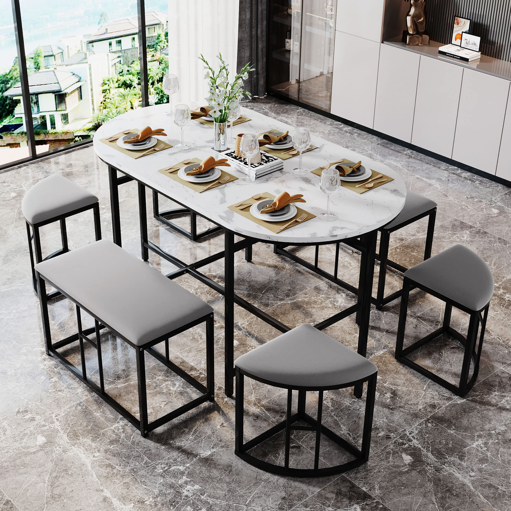 Dolamaní DM308 set tavolo 6 sedie bianco nero moderno