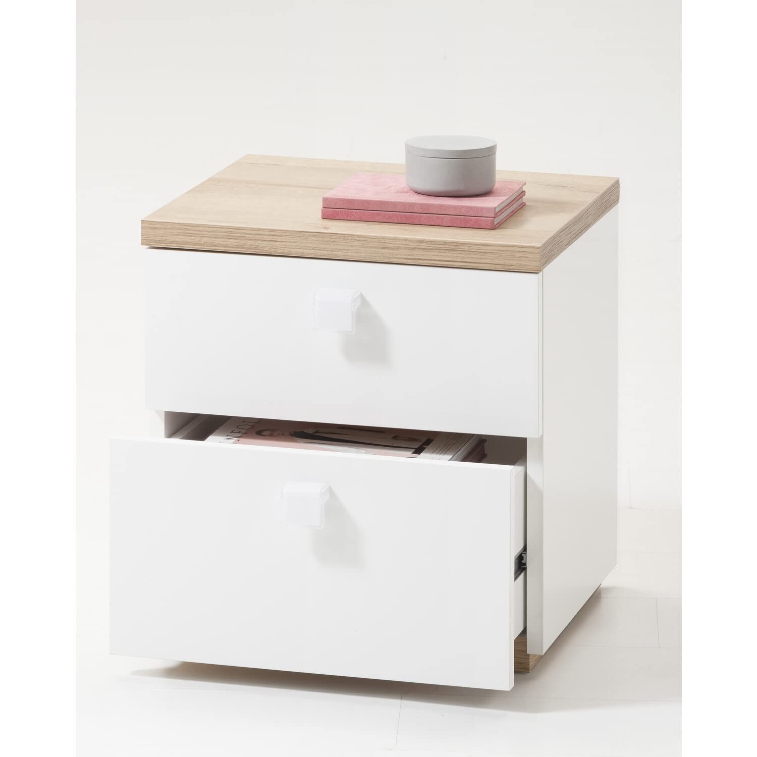 Composad Globo Comodino 2 Cassetti Rovere Bianco 45x48 cm