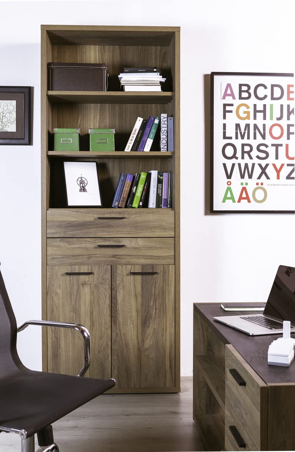 Composad Davinci Brera libreria alta 2 ante 2 cassetti noce