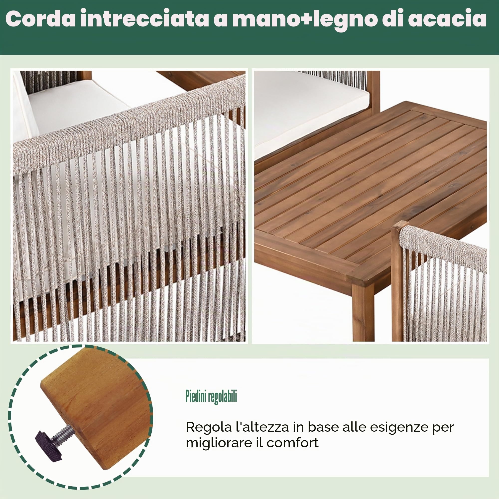 Dolamaní Set Salotto da Giardino Grigio 4 Pezzi Rattan Acacia