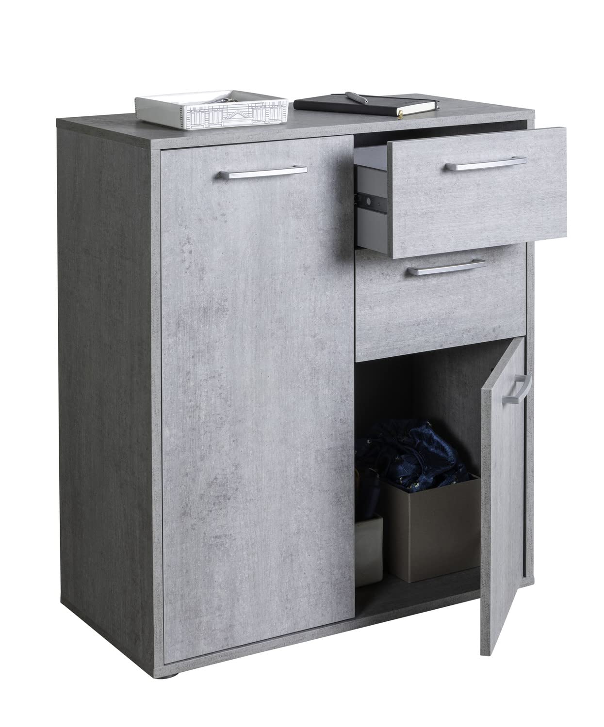 Composad Flow Mobile Ufficio 2 Cassetti 2 Ante Cemento