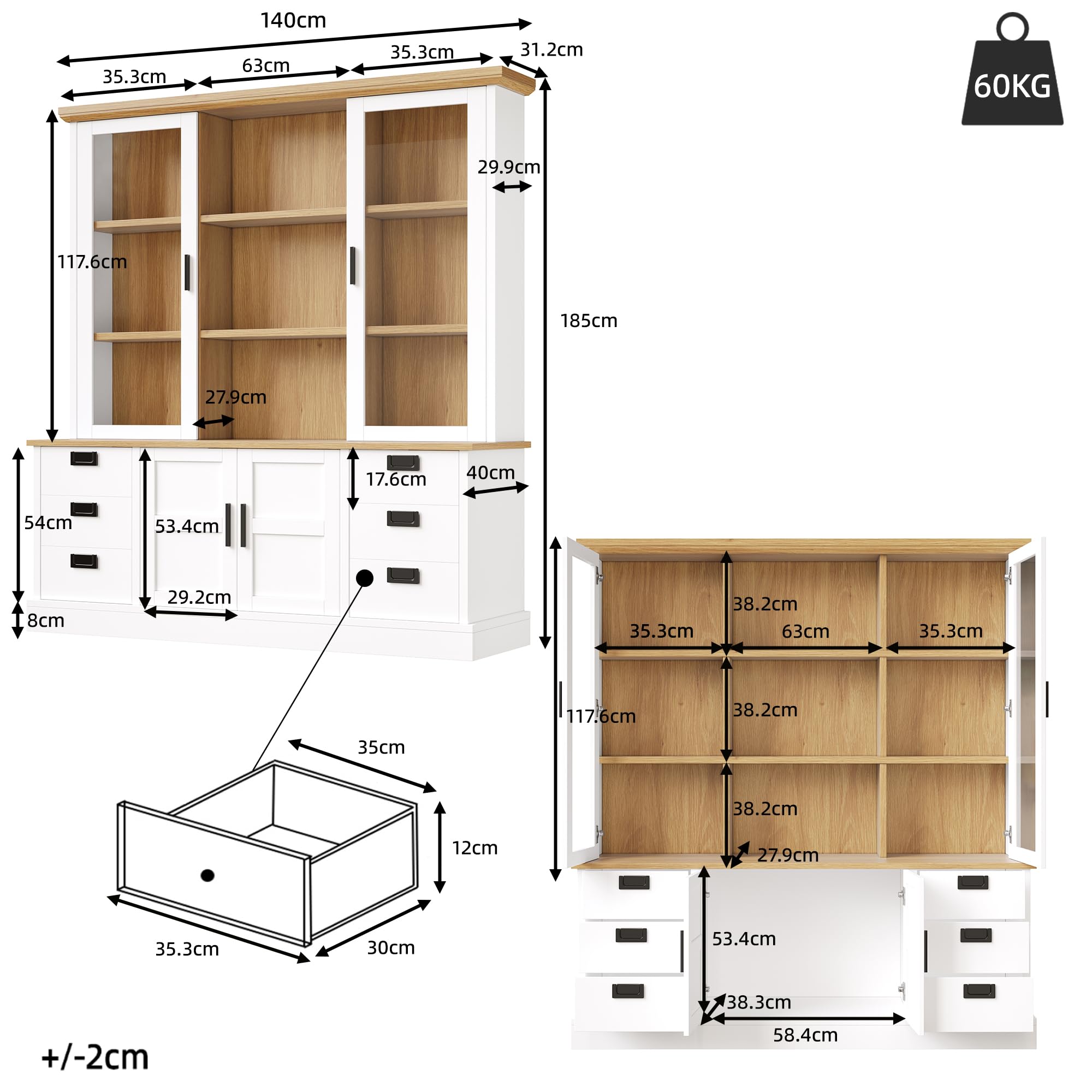 Dolamaní Credenza Alta 140x40x185 cm 6 Cassetti Vetro