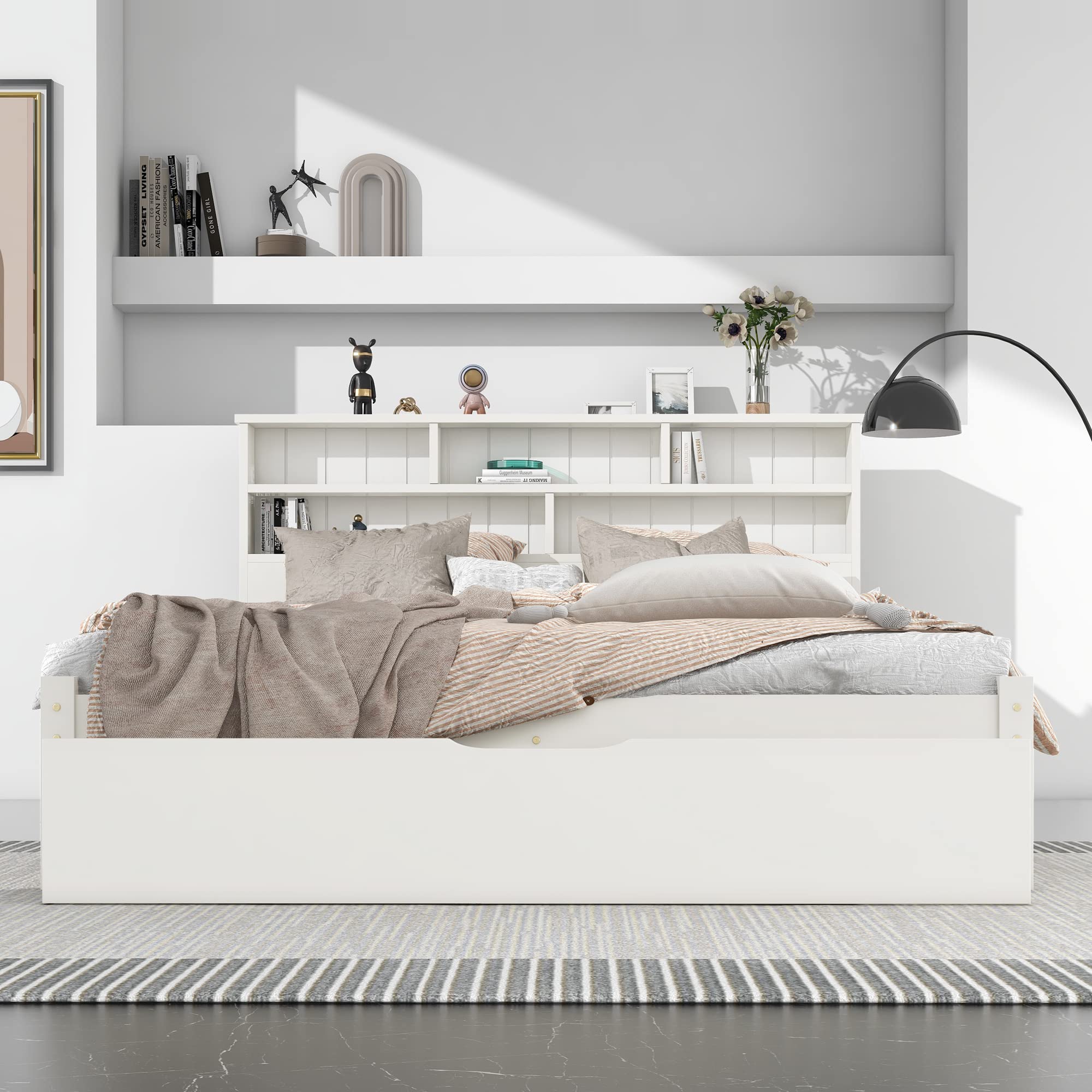 Dolamaní Letto Bianco 140x200 con Cassetti Legno Libreria