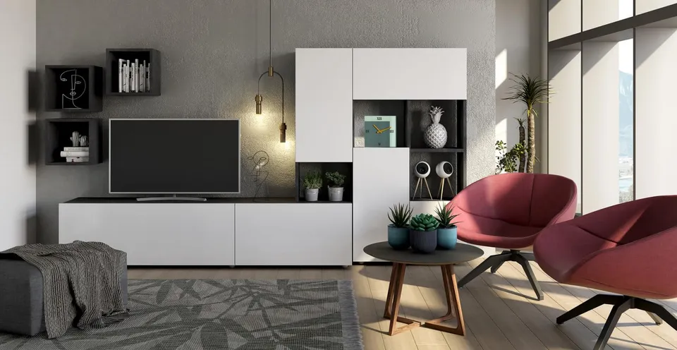 Composad Parnaso soggiorno completo parete bianco grigio