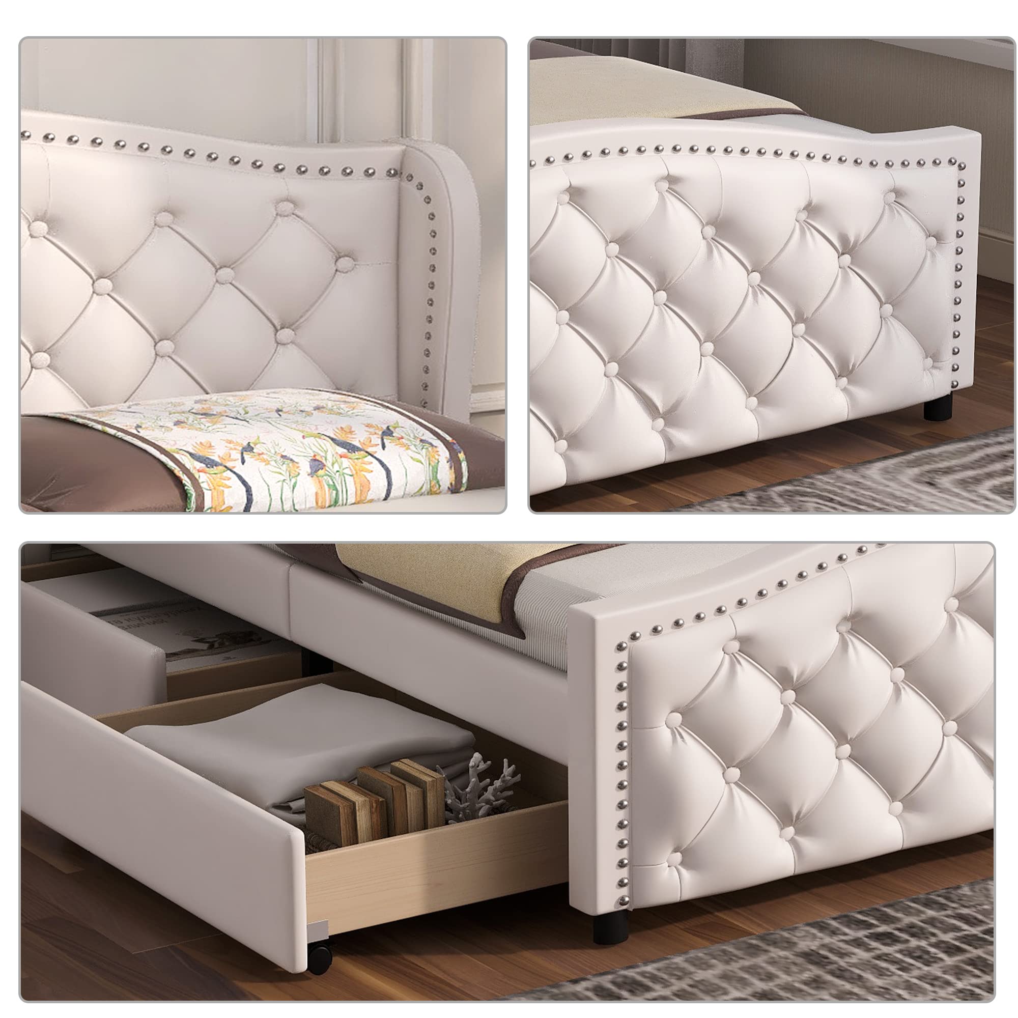 Dolamaní Letto matrimoniale 140x200 bianco con cassetti
